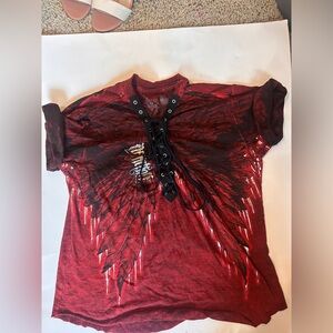 Affliction women’s black and red short sleeve top